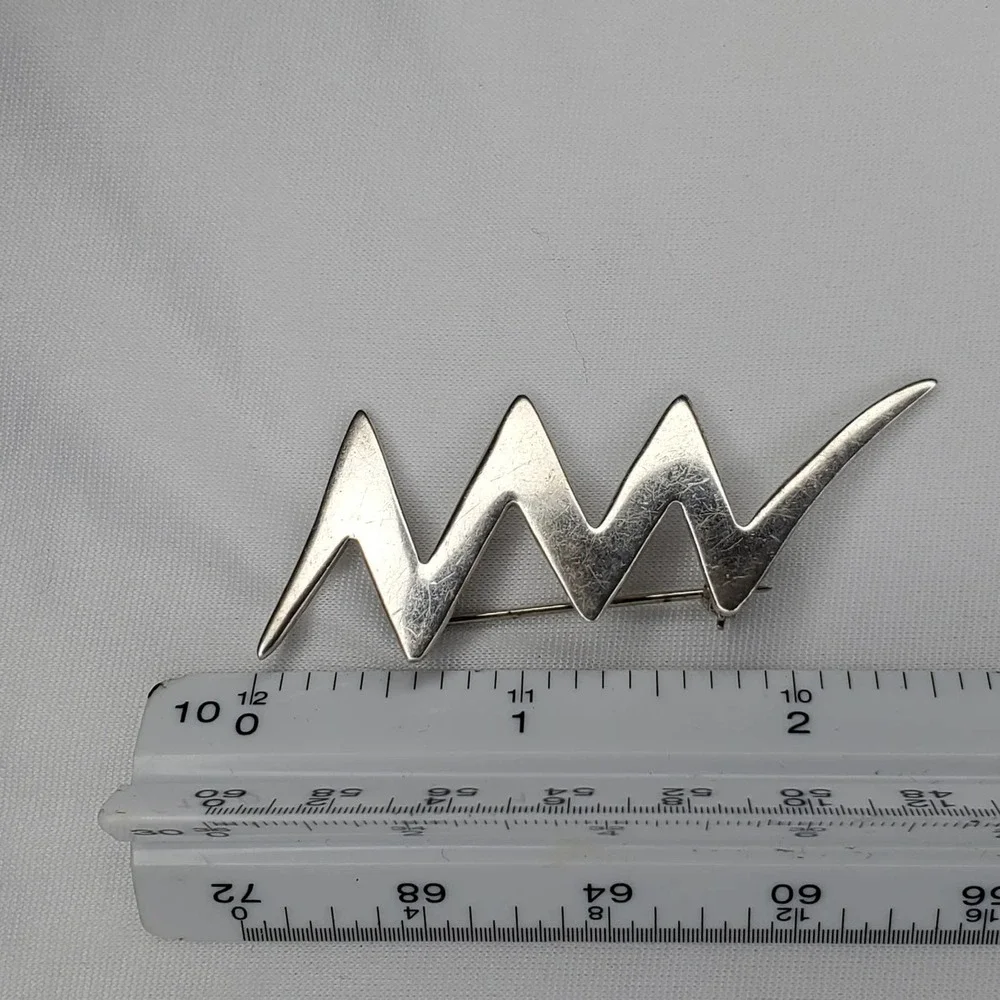 Vintage Sterling Silver Signed Stamped 925 Mexico ZigZag Lightning Brooch Brooch - Picture 9 of 9